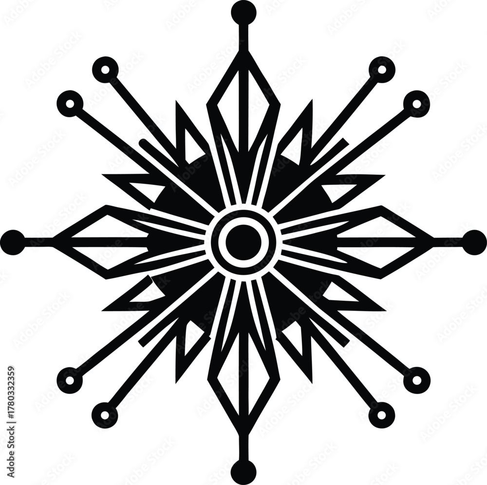 Obraz premium Abstract geometric black and gray snowflake or star vector symbol art design