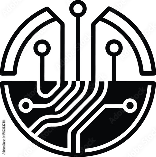 Circular circuit board with integrated chips modern electronics design concept