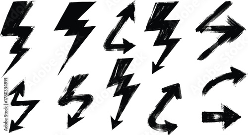 Thunder lightning. Bolt doodle icon. Hand drawn energy flash lightening. Crayon sketch thunder vector. Electric light power, brush bolt.