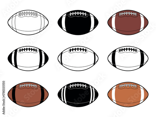 American football ball collection isolated on white background. leather sports balls