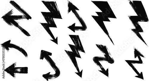 Thunder lightning. Bolt doodle icon. Hand drawn energy flash lightening. Crayon sketch thunder vector. Electric light power, brush bolt.