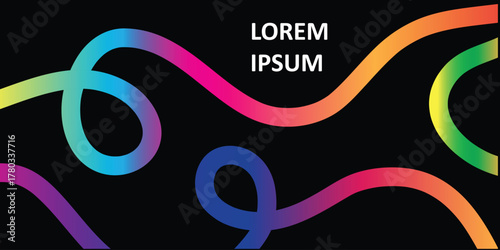 Abstract Color Line Shapes Pattern on Black Background. 3D Wave Shapes with Gradient. Vector Squiggle Graphic Element,Geometric Curve Line Abstract Vector Background