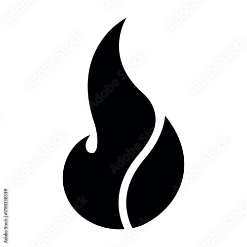 Flame icon with curved shapes for energy and passion, heat and emotion