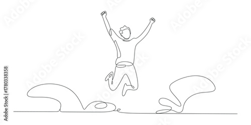 Minimalist line art of person jumping in joy, celebrating 2023