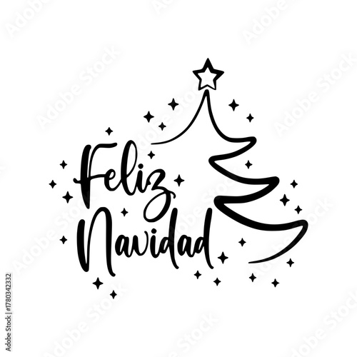 Minimalist feliz navidad christmas tree vector design, merry christmas spanish greeting card, holiday season art vector