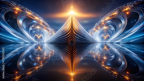 Abstract Christmas tree with fireworks at night glowing stars and celebration lights