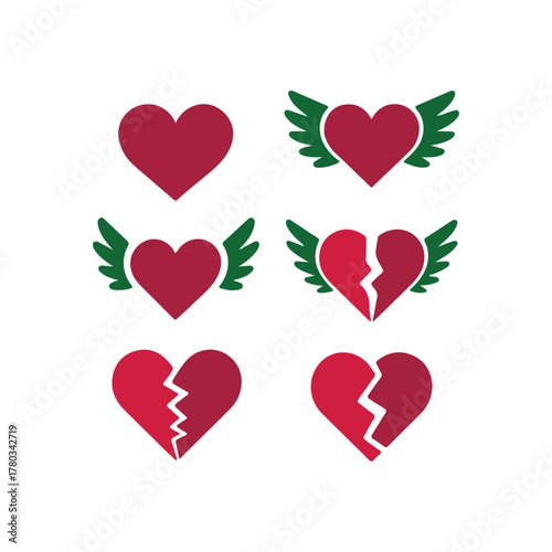 Red heart icons representing love and heartbreak