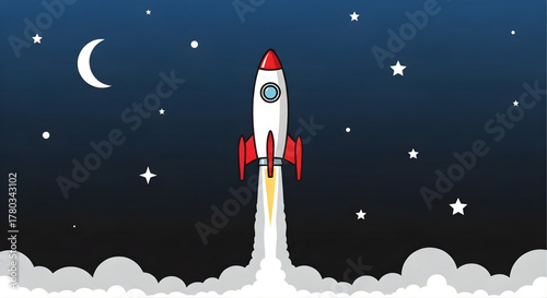 Rocket Launch Flat Vector Illustration