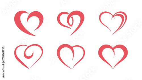 Red stylized heart icons set on white background