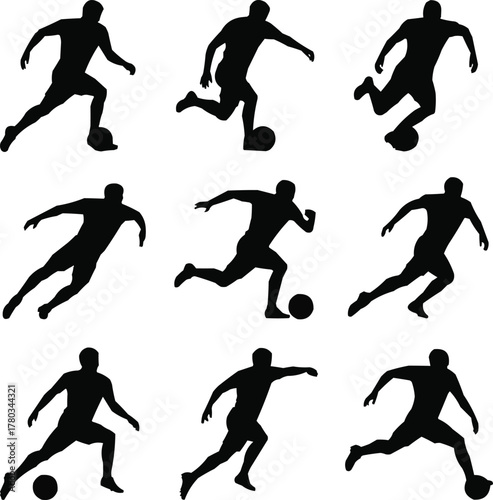 Soccer Player Silhouettes  Athletic Motion Vector Set