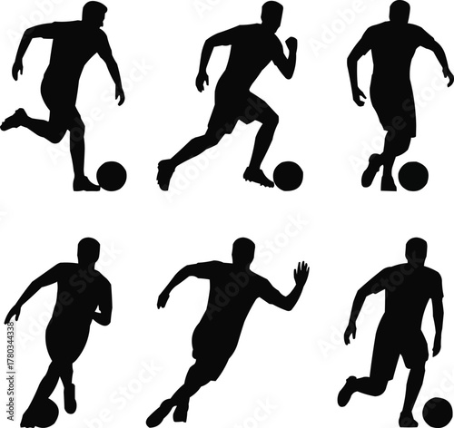 Soccer Player Silhouettes  Athletic Motion Vector Set