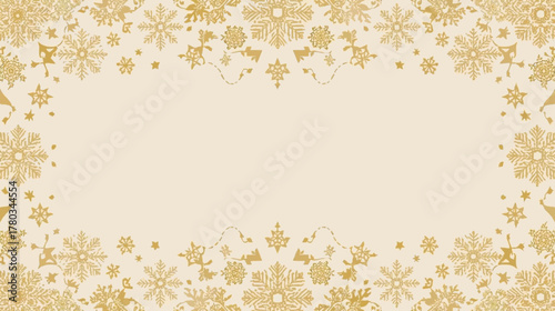A festive golden snowflake border elegantly frames a cream-colored background, perfect for holiday-themed designs and winter celebrations with a touch of elegance.
