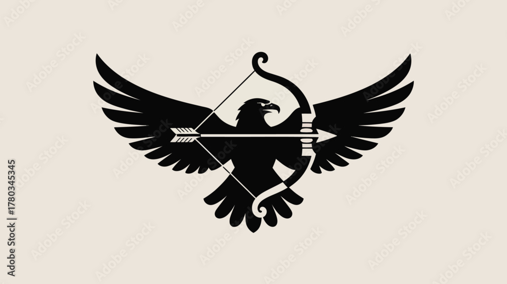 Fototapeta premium Bold eagle archer logo with wings spread, powerful symbol for sports, business, or gaming branding, conveying precision, focus, and strength