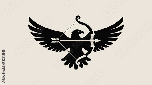 Bold eagle archer logo with wings spread, powerful symbol for sports, business, or gaming branding, conveying precision, focus, and strength