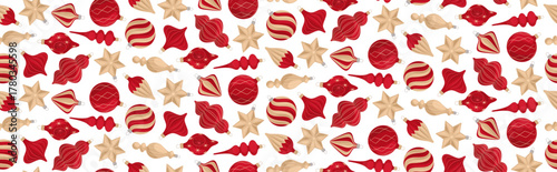 Seamless Christmas pattern with vintage retro ornaments.