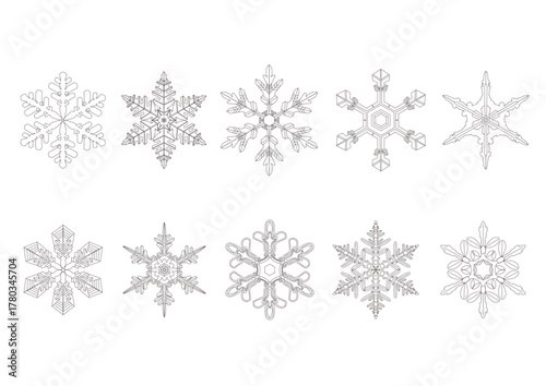 雪の結晶10種 モノクロ イラスト ベクター 冬