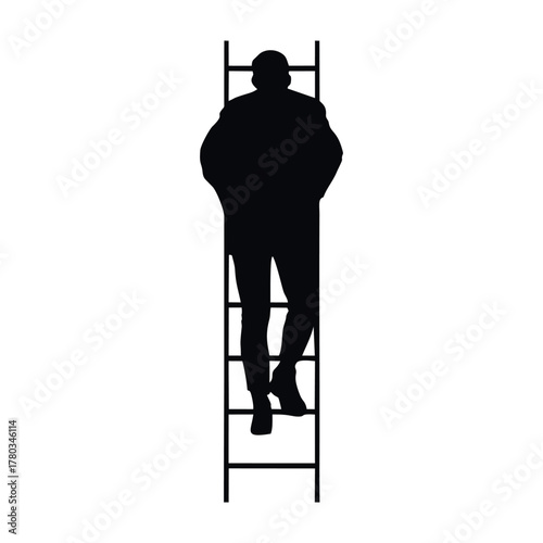Silhouette of a Man Climbing a Ladder