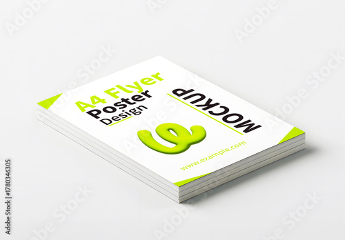 Stacked A4 Flyer Poster Mockup on Clean White Background