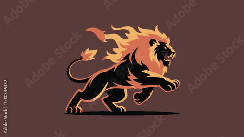 Dynamic lion roaring with fiery mane, perfect logo for bold brands, creating a powerful and fierce impression for courage and strength in business