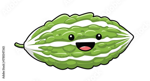 Cheerful Bitter Melon Food Cartoon Illustration With Smiling Face In Adorable Design