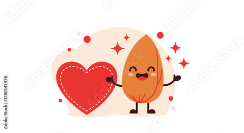 Cheerful Almond Character Embracing a Love Heart Symbolising Nutritional Happiness and Wellbeing