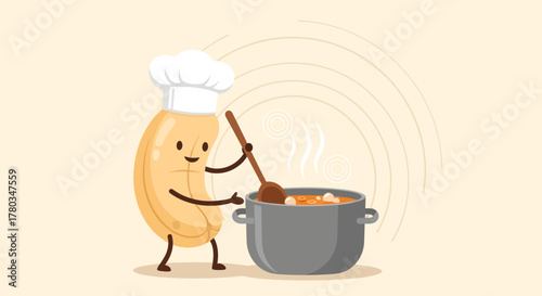 Cashew Chef Cooking Delicious Soup With Cheerful Expression For Dinner Preparation