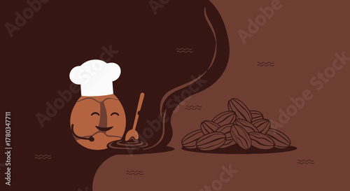 Chef Coffee Bean Preparing Gourmet Brew With Chocolate Flavors For Delightful Dessert