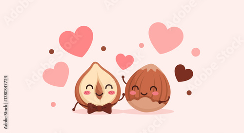 Charming Animated Hazelnut Duo With Hearts Illustrating Affection And Happy Relationships