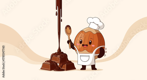 Chef Hazelnut Delights With Chocolate: A Sweet Illustration For Culinary Creations