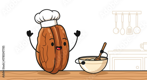 Chef Pecan Excited In Kitchen Preparing A Delicious Nutty Dish For Dinner