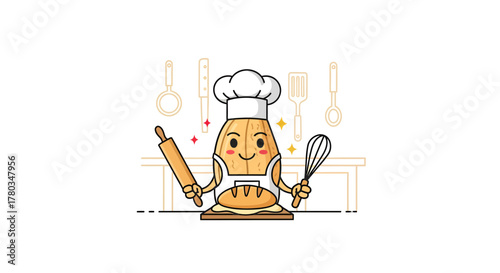 Charming Nut Baker Preparing Delicious Bread In A Kitchen Setting With Utensils