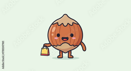 Charming Nut Character With Shopping Bag: An Adorable Illustration for Designs