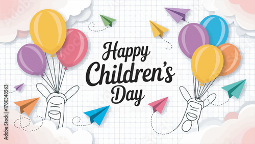 Joyful children s day celebration with colorful elements and happy kids
