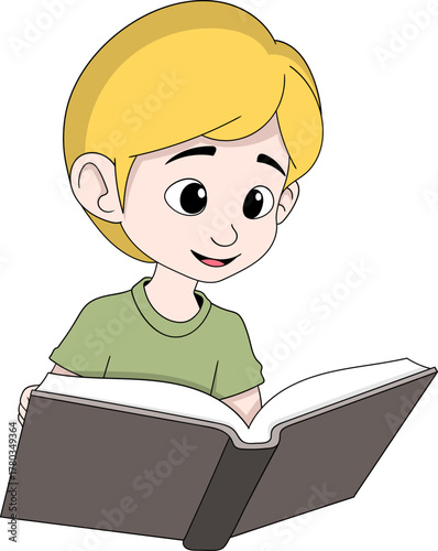 Boy Reading Open Book for Exam Preparation Education Vector Illustration