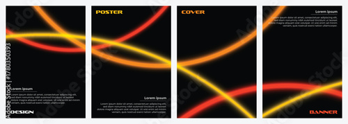 Set of abstract neon glow lines background, modern design for a poster, cover, banner, or layout. creative graphic elements with a vibrant lighting effect. Geometric Gradient Line Patterns on dark.