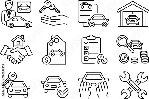 Car dealership and automotive service icons automobile sales
