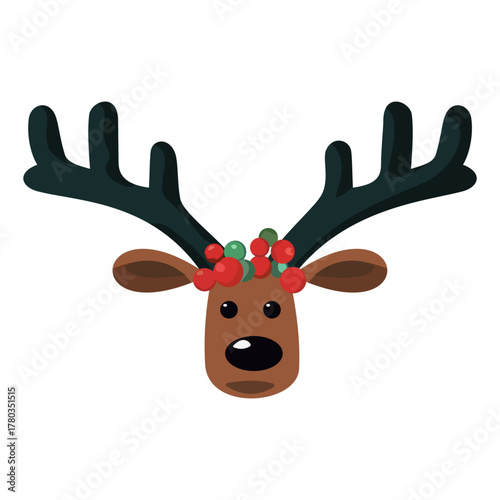Festive reindeer head with a berry crown