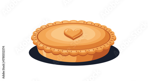 Delicious looking whole pie with a heart emblem on its golden-brown crust, presented in a charming and simple pixel art style.