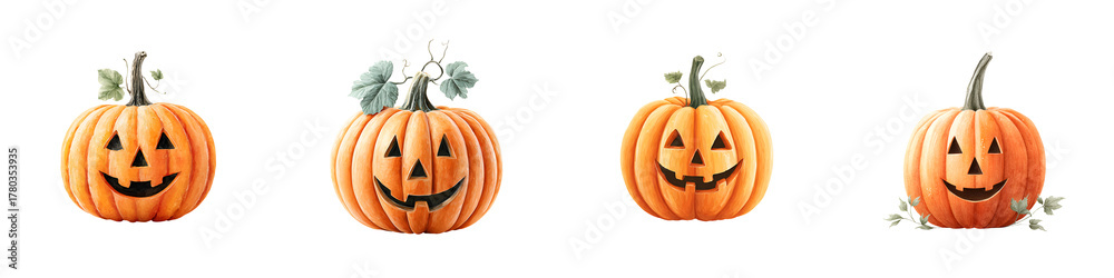 Fototapeta premium Smiling Halloween Pumpkins: Jack-o'-Lantern Icons