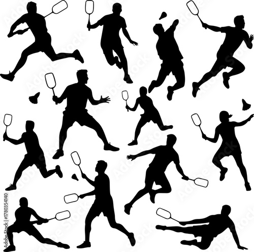 Badminton Player Silhouettes Set