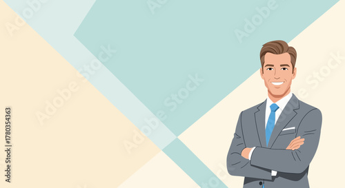 Confident Business Professional Illustration with Geometric Background