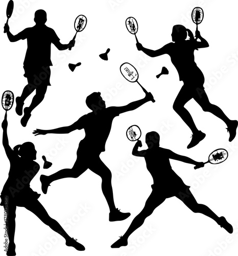 Badminton Player Silhouettes Set