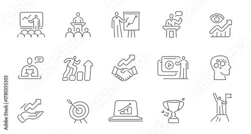 Business icon web icons. Thin outline signs and symbols. Commercial activities, finance concept