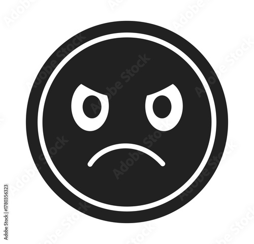Black angry emoji. Angry emotional face icon flat design.