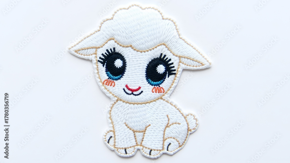 Obraz premium Embroidery Design Cute Little Lamb Embroidered Patch Design