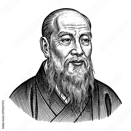 Confucius portrait on white background