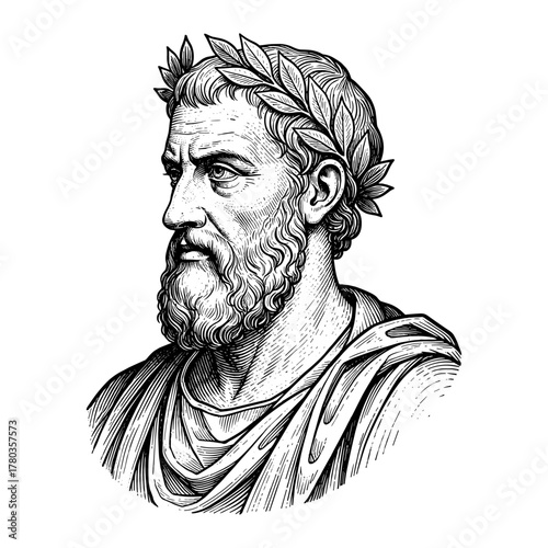 Roman emperor bust in engraving style in black and white