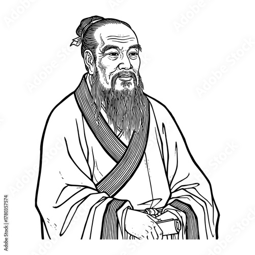 Laozi line drawing on white background