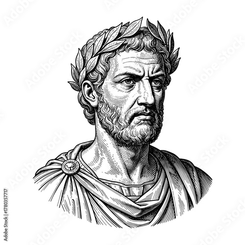 Roman emperor with laurel wreath against white background