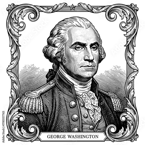 Title: George Washington against ornate framed background